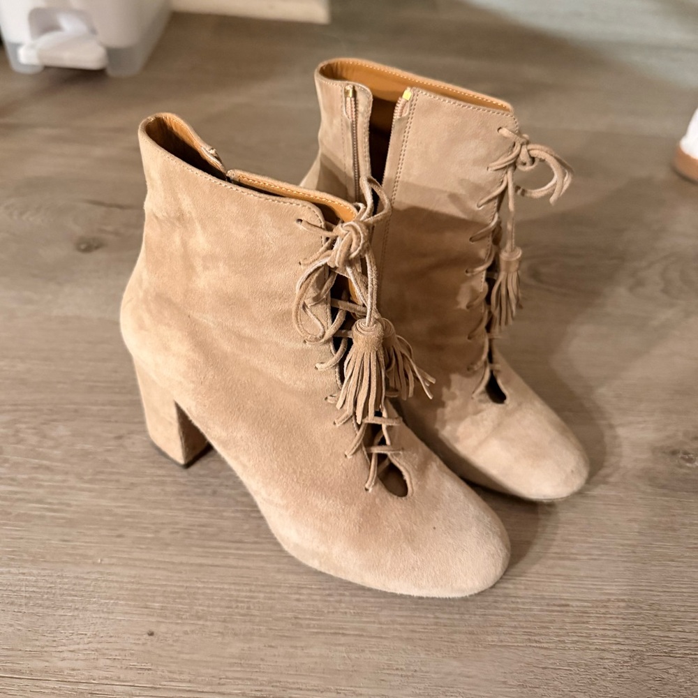 Aquazzura Jourdan Lace Up Suede Boots, Beige - Size EU 35.5